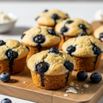 Golden paleo blueberry muffins made with almond flour, grain-free and naturally sweetened, baked until fluffy and moist