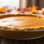 Paleo pumpkin spice pie with grain-free crust and creamy filling.
