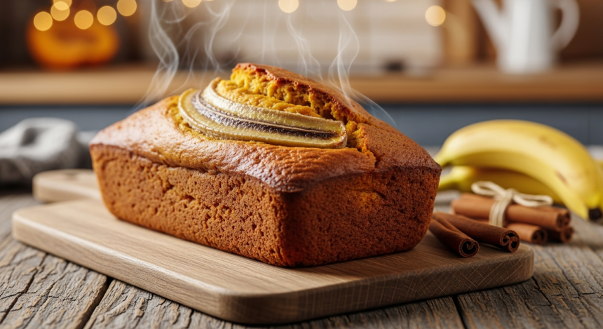 Preparing sugar-free pumpkin banana bread batter with ripe bananas and pumpkin puree.
