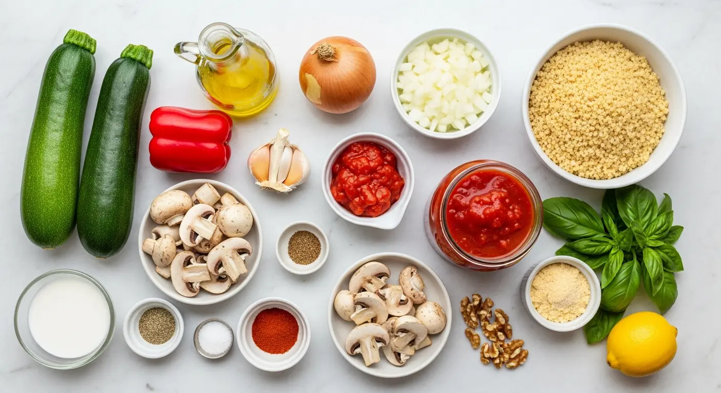 Plant-based dairy-free zucchini boats served with fresh salad