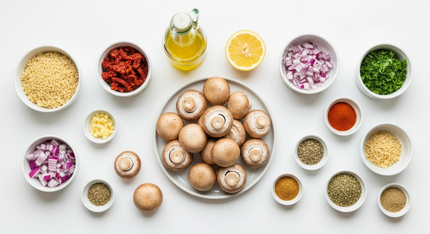Stuffing mushrooms with quinoa mixture before baking.