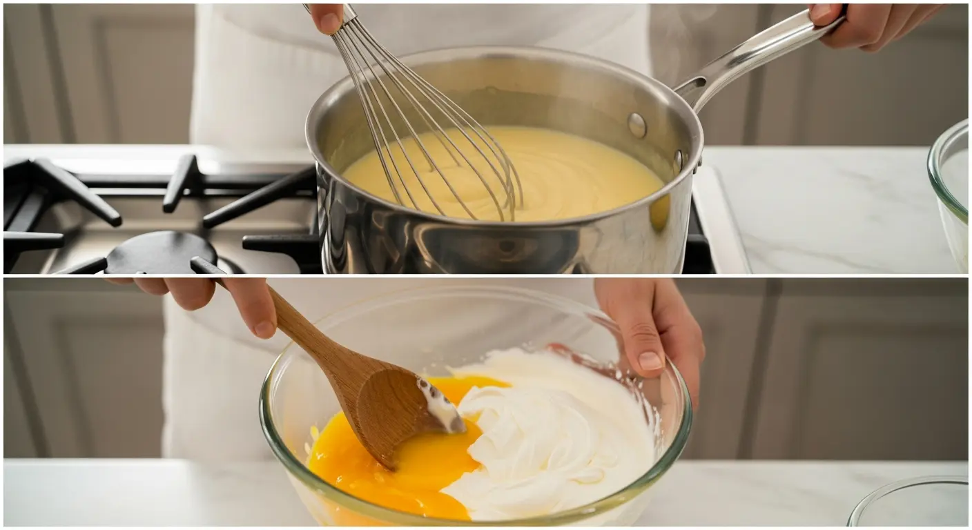 Whisking keto ice cream custard base with egg yolks and cream