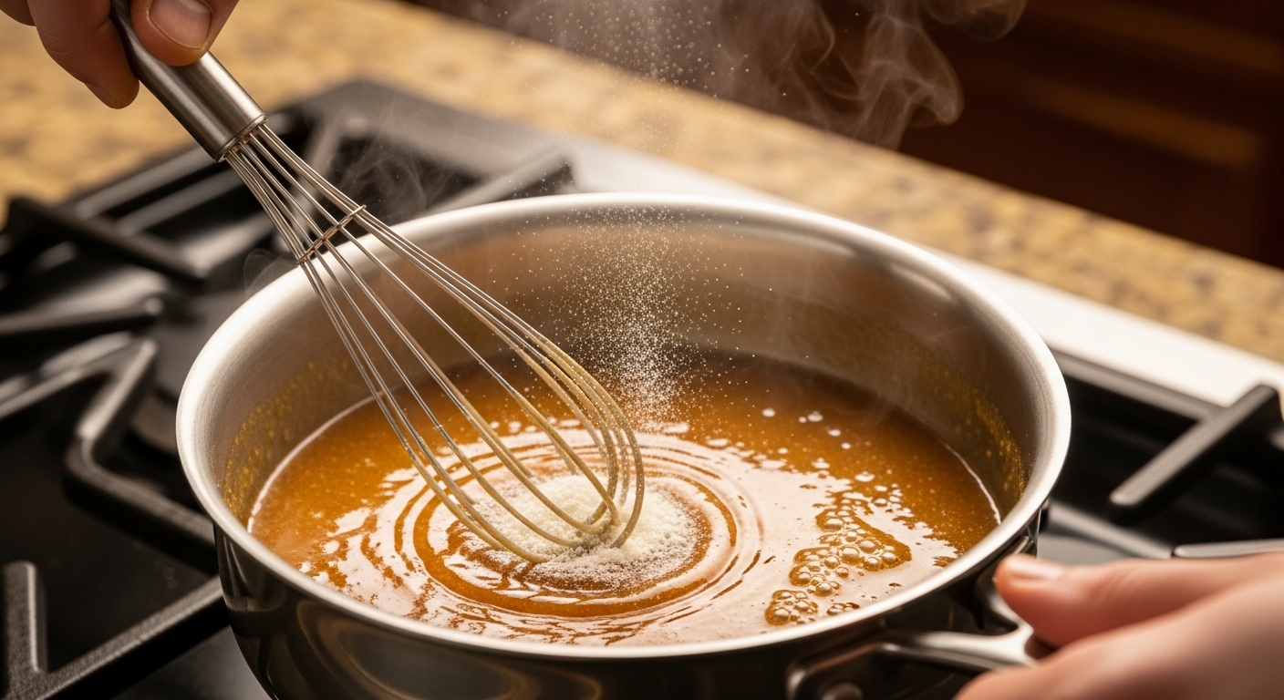 Healthy ingredients for high-protein teriyaki sauce laid out on a kitchen counter.