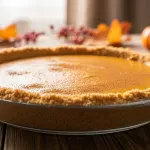 Paleo pumpkin spice pie with grain-free crust and creamy filling.